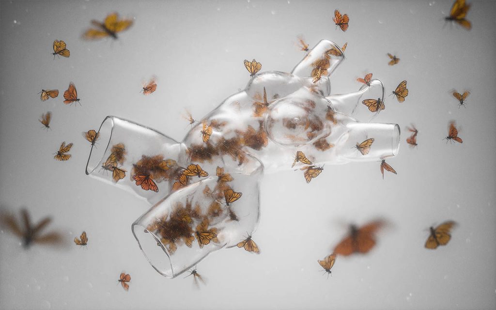 C4D + ZBrush蝴蝶围绕人体玻璃场景制作教程 UNHIDE School Butterflies Inside