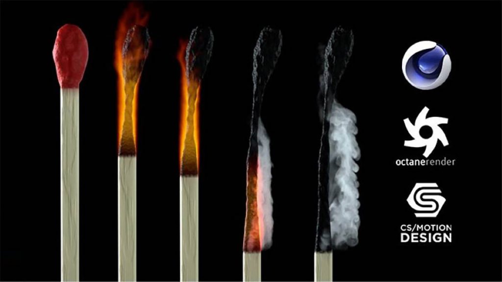 火柴燃烧动画C4D教程 Modeling a Matchstick and burning it down in Cinema 4D